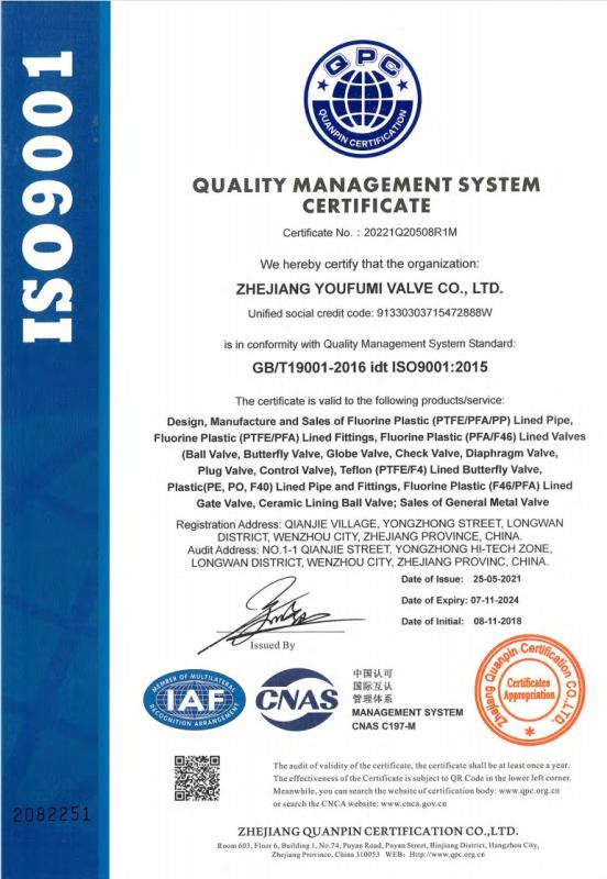 ISO9001 - Zhejiang Youfumi Valve Co., Ltd.