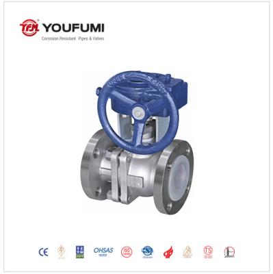 China PFA Lined Stainless Steel RF Worm Gear ANSI Standard Ball Valve for sale