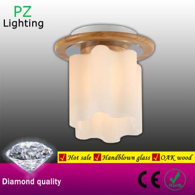 China Flower shape glass shade Thailand imported OAK wood ceiling light made in Zhongshan China for sale