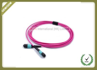 China MTP TO MTP OM4 12 Core Fiber Optic Patch Cord Violet Color Multimode LSZH Jacket for sale