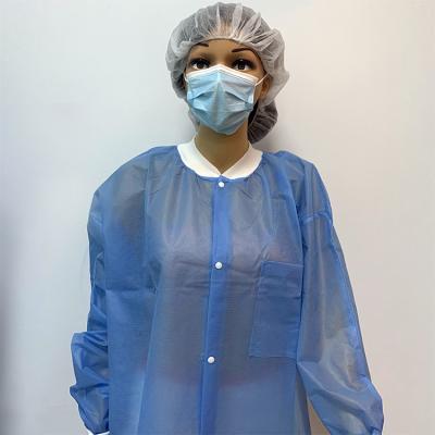 China Medical Disposable PP Non-woven Lab Coat with Cuffs for sale