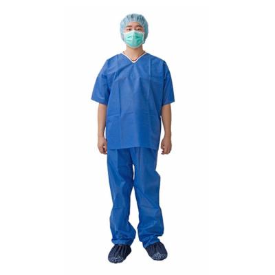 China Hospital Round Neck Blue Unisex Uniform Scrub Suit Set Disposable Scrub Suit Scrub with Elastic Waist for sale