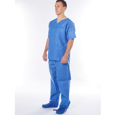China Hospital Round Neck Blue Unisex Uniform Scrub Suit Set Scrub Suit with Elastic Waist for sale