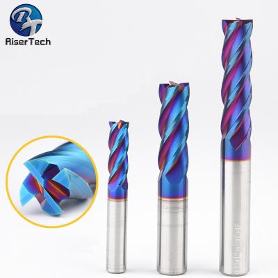 China Nano Four Flutes Carbide End Mill And Milling Cutters HRC65 HRC58 HRC55 For Metal Steel Cutting for sale