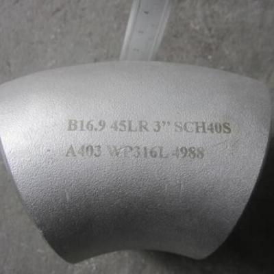 China Codo de acero inoxidable de 45 grados de Wp316l 304l para la tubería Pcoc Certficate en venta