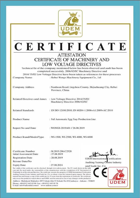 CE - HEBEI WONGS MACHINERY EQUIPMENT CO., LTD