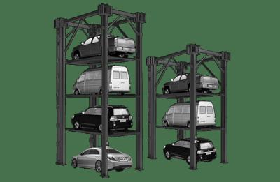 China 4 Columns 4 Floors Commercial Parking Lifts 2500kg 4 Post Car Stacker for sale