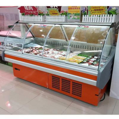 China Curved Glass 2m Supermarket Refrigeration Equipments for sale