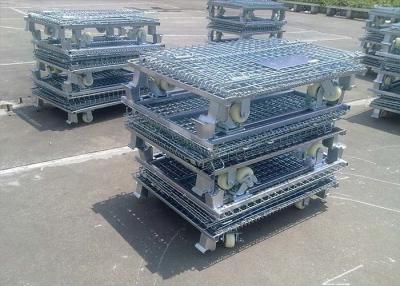China Zinc Finish Rigid Rolling Wire Mesh Cage Foldable With Foot Brakes / Castors for sale