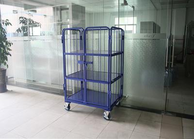 China 3 Tiers Steel Foldable Wire Mesh Cage , Mobile Storage Cages For Logistics for sale