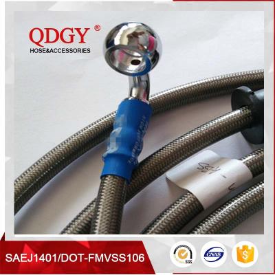 China DOT FMVSS106 approved 1/8 SAE J1401 standard colored stainless steel braided brake hose, braided bra for sale