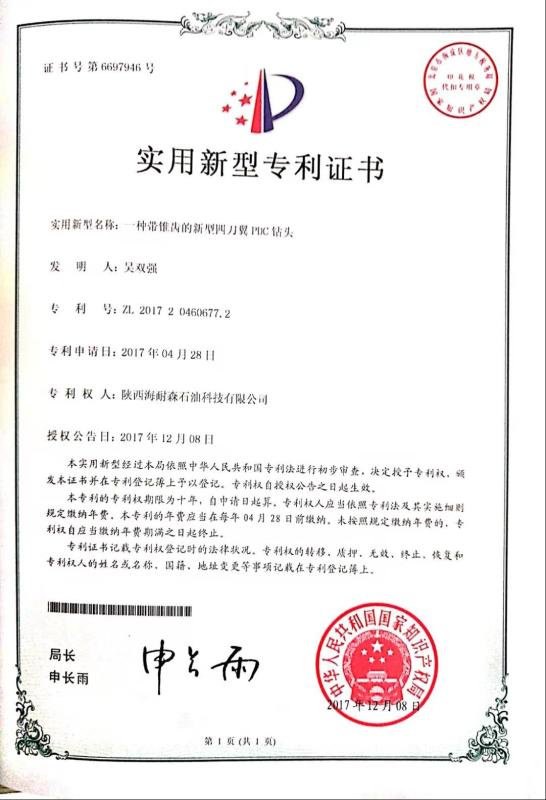 Utility Model Patent Certificate - Shaanxi Hainaisen Petroleum Technology Co.,Ltd