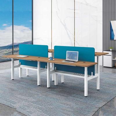 China 4 Person Electric Office Workstation 25mm Wooden OEM Height Adjustable Office Desk for sale