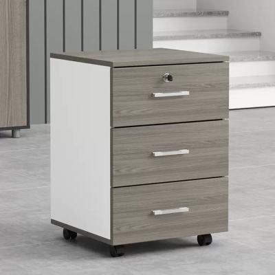 China Grey Office Wooden Filing Cabinets 3 Drawer Movable File Cabinet With Wheels for sale