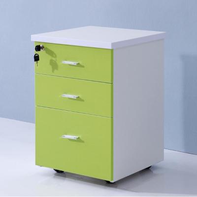 China 3 Drawer Mobile File Cabinet Green Wooden Lockable Filing Cabinet for sale