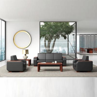 China 3-sitziges Büromöbel-Sofa-Lounge-Set aus schwarzem Leder, modular zu verkaufen