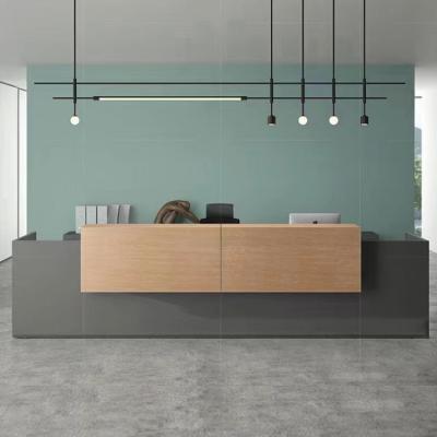 China 2.4M Office Reception Desk Grey Wooden Hotel Front Desk Counter for sale