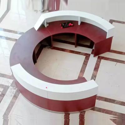 China Red Counter Office Reception Desk Salon Design Curved Shape for sale