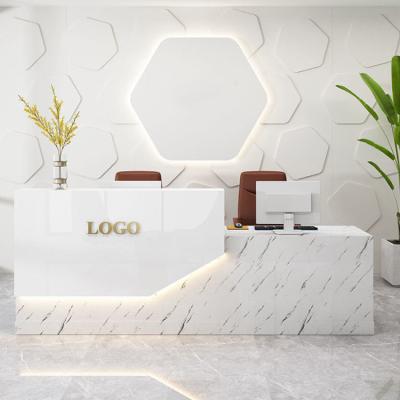 China 2M Modern Reception Desk Customizable Logo White Reception Table for sale