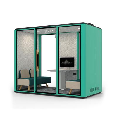 China 81.6 Inch Green Soundproof Office Pod Phone Booths Acoustic Tempered Glass for sale