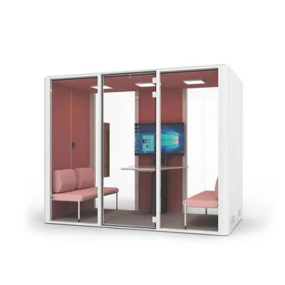 China 4 Person Soundproof Office Pod White Pink Ventilation Soundproof Meeting Booth for sale