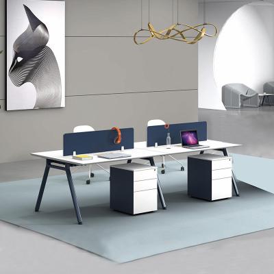 Китай Рабочее место Рабочий стол Мебель для офиса Синяя деревянная рабочая станция 4 сиденья Рабочий стол Компьютерный стол продается