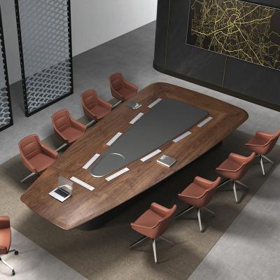 Cina 2.4M Tavolo di riunione in legno Tavolo di riunione a triangolo arrotondato Tavolo di riunione lungo in vendita