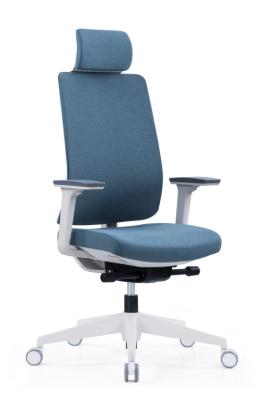 China Cadeira de escritório de malha de tecido giratório azul ergonômica com braço elevador 3D à venda