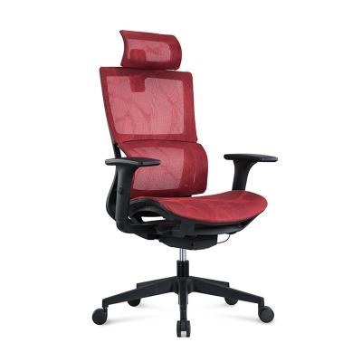 China Cadeira de escritório de malha de corpo de nylon vermelho com apoio de braço de elevação 3D e superfície de apoio de braço PU à venda