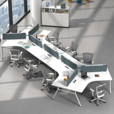 China White L Shape Modular Open Space Desk 6 Person Office Workstation for sale