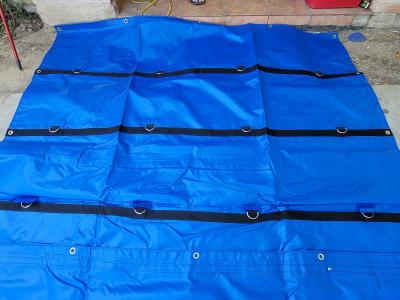 China Cubierta de camión de PVC personalizada para remolques de cama plana de trabajo pesado en lonas de acero azul en venta