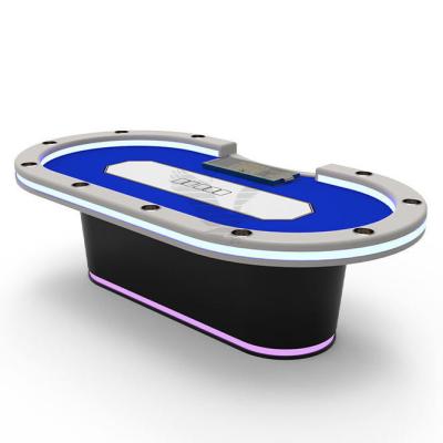 중국 엔터테인먼트 제품 맞춤형 목재 카지노 텍사스 포커 테이블 LED 조명으로 10 플레이어 판매용