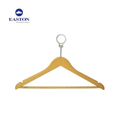 China Single Tube Hotel Wooden Male Hanger With Safety Ring for sale