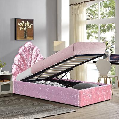 中国 Single Size Pink Fabric Gas Lift Storage Bed For Children Bedroom 販売のため