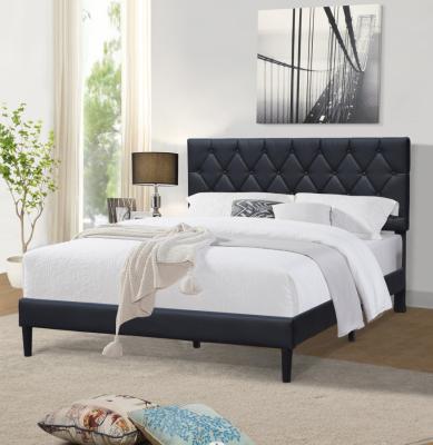 Chine Black Facux Leather Upholstered Platform Bed Frame Queen Size With Tufted Headboard à vendre