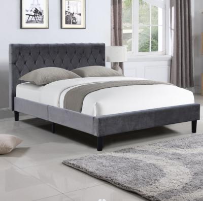 中国 Twin Size Upholstered Bed Frame Tufted Buttons Headboard Plywood Foam Fabric Material 販売のため