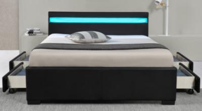 China Full Bed Frame with LED Charging Station Storage Headboard and Drawers à venda