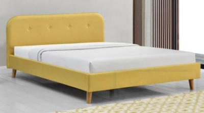 China Sunny Yellow Linen Fabric Bed Frame Upholstered With Headboard CE Certification for sale