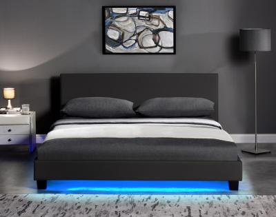 China Modern PU Leather Upholstered Bed Frame Plywood With LED Bed Frame for sale