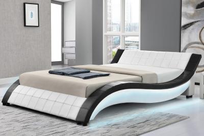 中国 Upholstered Plywood Bed Frame Wave Shape PU Leather With LED Both Side Rails 販売のため