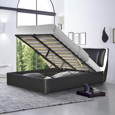 China SUNNY Classic Black PU Leather Bed Wooden Bed Frame With Lift Up Storage for sale