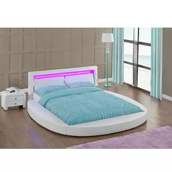 China Hotel Style LED Upholstered Bed Romantic Round White PU Leather With Headboard for sale