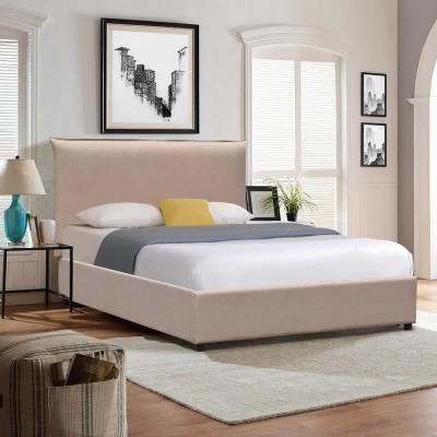 中国 Minimalistic Tufted Platform Bed Assemble Easily Clean Linen Customized Size 販売のため