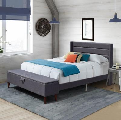 China Storage Ottoman King Size Upholstered Bed Frame Durable Wood Grey Slat for sale