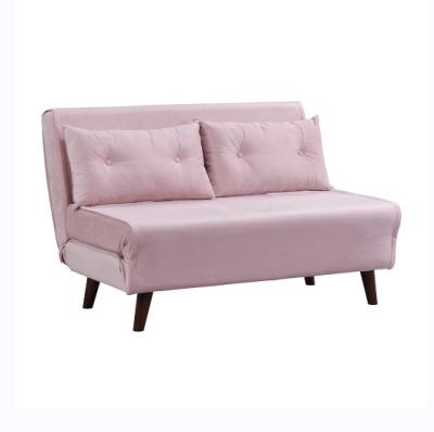 China Tri Foldable Upholstered Trundle Daybed 2 Seater Pink Velvet Sofa Bed Chair for sale
