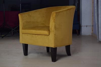 China Yellow Modern Plush Velvet Tub Armchair Timber Frame Wooden Feet For Office Living Room for sale