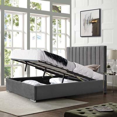 China Grey Velvet Ottoman Gas Lift Storage Bed Faux Leather With High Headboard for sale