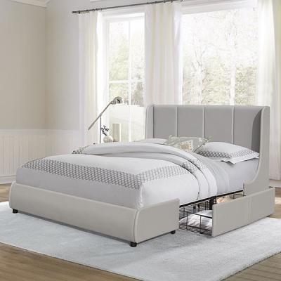 China PU Tufted Upholstered Bed Frame Double Queen Size With Storage Metal Drawers for sale