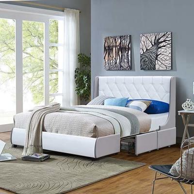 China Tufted PU Leather Bed Frame Light Grey And White Four Drawer Storage Bed for sale