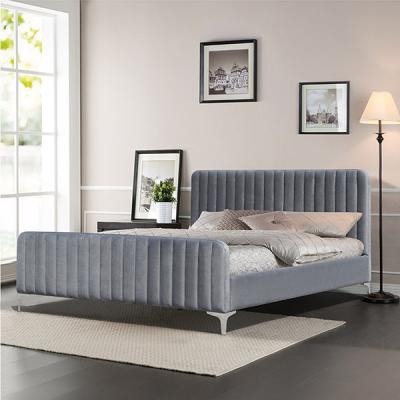 China Modern Upholstered Wood Platform Bed 160x200cm Grey Color King Size for sale